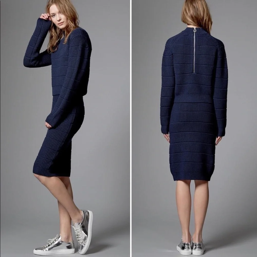 Marc Jacobs Navy Blue Ribbed Knit Sweater Pencil Skirt Size Medium